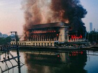 A huge fire engulfs Manila's Central Post Office in the Philippines on May 22, 2023. The historic building, originally built in 1926, suffer...