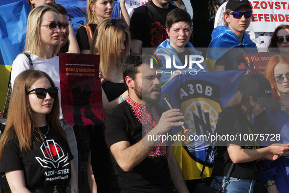 DNIRPO, UKRAINE - MAY 20, 2023 - Activists hold a peaceful rally at the Festyvalnyi Quay to express their support for the Azov military pers...