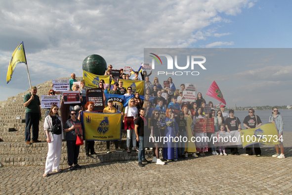 DNIRPO, UKRAINE - MAY 20, 2023 - Activists hold a peaceful rally at the Festyvalnyi Quay to express their support for the Azov military pers...