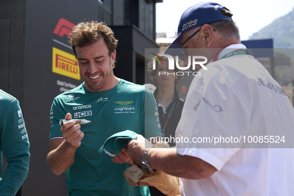 Fernando Alonso of Spain and Aston Martin during previews ahead of the F1 Grand Prix of Monaco at Circuit de Monaco on May 25, 2023 in Monte...