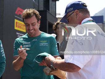 Fernando Alonso of Spain and Aston Martin during previews ahead of the F1 Grand Prix of Monaco at Circuit de Monaco on May 25, 2023 in Monte...