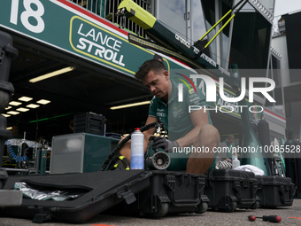 A mechanical work in the paddock during previews ahead of the F1 Grand Prix of Monaco at Circuit de Monaco on May 25, 2023 in Monte-Carlo, M...