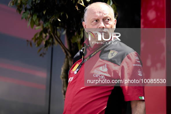 Ferrari Team Principal Frederic Vasseur looks on in the Paddock during previews ahead of the F1 Grand Prix of Monaco at Circuit de Monaco on...