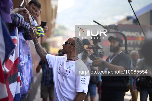 Lewis Hamilton of England and Mercedes during previews ahead of the F1 Grand Prix of Monaco at Circuit de Monaco on May 25, 2023 in Monte-Ca...