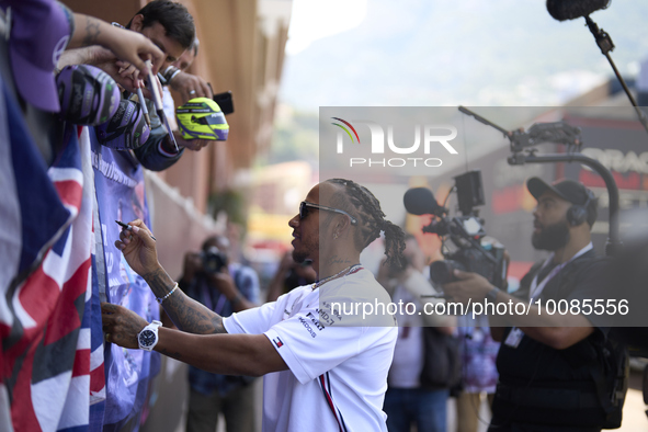 Lewis Hamilton of England and Mercedes during previews ahead of the F1 Grand Prix of Monaco at Circuit de Monaco on May 25, 2023 in Monte-Ca...