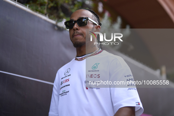 Lewis Hamilton of England and Mercedes during previews ahead of the F1 Grand Prix of Monaco at Circuit de Monaco on May 25, 2023 in Monte-Ca...