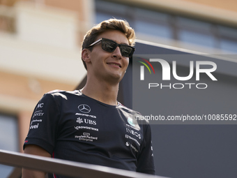 George Russell of England and Mercedes during previews ahead of the F1 Grand Prix of Monaco at Circuit de Monaco on May 25, 2023 in Monte-Ca...