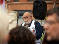 Jean-Francois Migard head of the Toulouse's branch of the LDH speaks during the gathering. The Toulouse's branch of the Human Rights League...