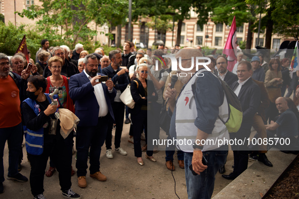 Jean-Francois Migard head of the Toulouse's branch of the LDH speaks during the gathering. The Toulouse's branch of the Human Rights League...