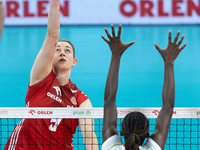 Magdalena Stysiak (POL), Halimatou Bah (FRA) during Poland vs France, volleyball friendly match in Radom, Poland on May 25, 2023. (