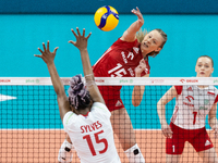 Amandha Sylves (FRA), Martyna Czyrnianska (POL) during Poland vs France, volleyball friendly match in Radom, Poland on May 25, 2023. (