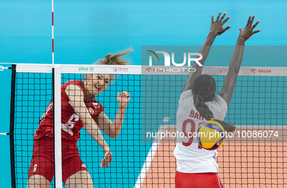 Kamila Witkowska (POL), Halimatou Bah (FRA) during Poland vs France, volleyball friendly match in Radom, Poland on May 25, 2023. 