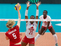 Agnieszka Korneluk (POL), Eva Elouga (FRA) during Poland vs France, volleyball friendly match in Radom, Poland on May 25, 2023. (