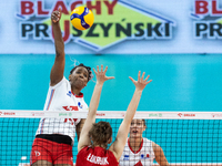 Amandha Sylves (FRA), Martyna Lukasik (POL), Amelie Rotar (FRA) during Poland vs France, volleyball friendly match in Radom, Poland on May 2...