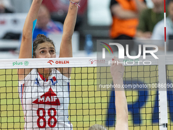 Amelie Rotar (FRA), Magdalena Stysiak (POL) during Poland vs France, volleyball friendly match in Radom, Poland on May 25, 2023. (