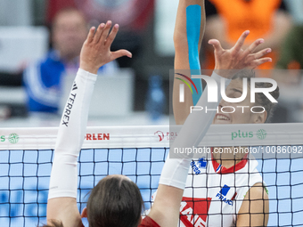 Katarzyna Wenerska (POL), Amelie Rotar (FRA) during Poland vs France, volleyball friendly match in Radom, Poland on May 25, 2023. (