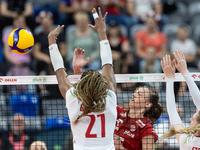 Eva Elouga (FRA), Martyna Czyrnianska (POL) during Poland vs France, volleyball friendly match in Radom, Poland on May 25, 2023. (