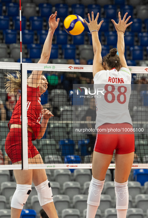 Monika Galkowska (POL), Amelie Rotar (FRA) during Poland vs France, volleyball friendly match in Radom, Poland on May 25, 2023. 