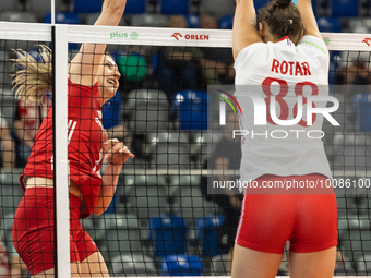 Monika Galkowska (POL), Amelie Rotar (FRA) during Poland vs France, volleyball friendly match in Radom, Poland on May 25, 2023. (