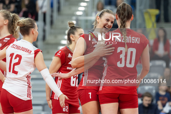 Monika Galkowska (POL), Olivia Rozanski (POL) during Poland vs France, volleyball friendly match in Radom, Poland on May 25, 2023. 