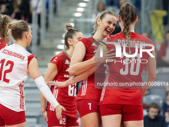 Monika Galkowska (POL), Olivia Rozanski (POL) during Poland vs France, volleyball friendly match in Radom, Poland on May 25, 2023. (