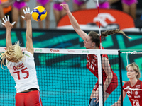 Guewe Diouf (FRA), Olivia Rozanski (POL) during Poland vs France, volleyball friendly match in Radom, Poland on May 25, 2023. (