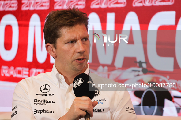 James Vowles during a press conference ahead of the Formula 1 Grand Prix of Monaco at Circuit de Monaco in Monaco on May 26, 2023. 