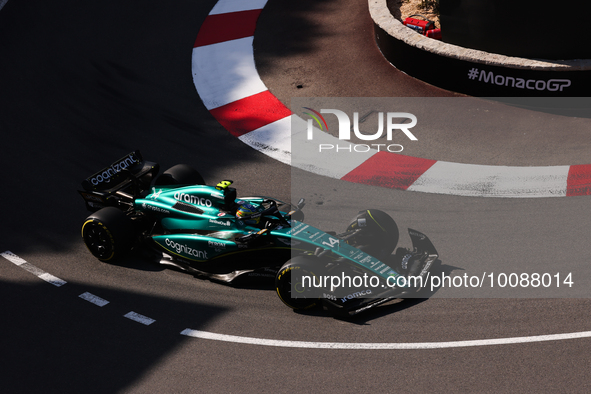 Fernando Alonso of Aston Martin Aramco during second practice ahead of the Formula 1 Grand Prix of Monaco at Circuit de Monaco in Monaco on...