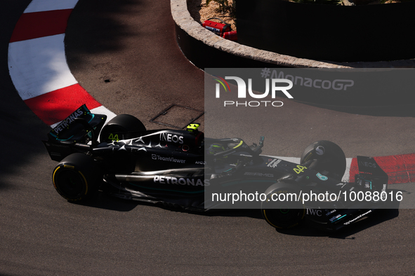 Lewis Hamilton of Mercedes during second practice ahead of the Formula 1 Grand Prix of Monaco at Circuit de Monaco in Monaco on May 26, 2023...