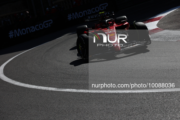 Carlos Sainz of Ferrari during second practice ahead of the Formula 1 Grand Prix of Monaco at Circuit de Monaco in Monaco on May 26, 2023. 