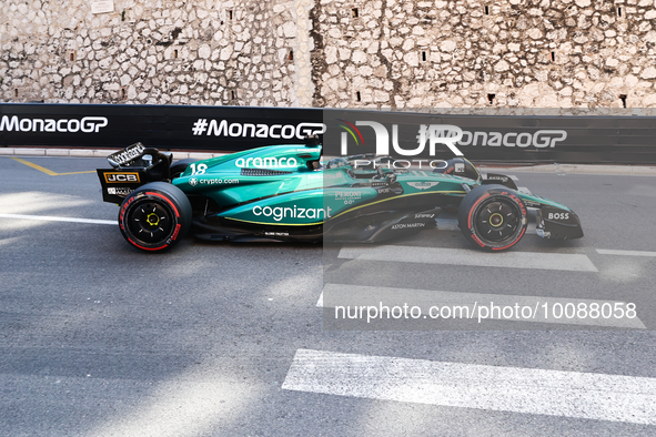 Lance Stroll of Aston Martin Aramco during second practice ahead of the Formula 1 Grand Prix of Monaco at Circuit de Monaco in Monaco on May...