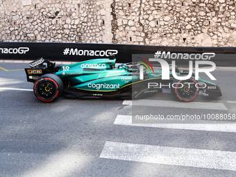 Lance Stroll of Aston Martin Aramco during second practice ahead of the Formula 1 Grand Prix of Monaco at Circuit de Monaco in Monaco on May...