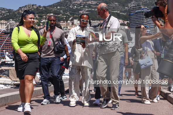 Lewis Hamilton of Mercedes arrives at the paddock ahead of the F1 Grand Prix of Monaco at Circuit de Monaco on May 26, 2023 in Monte-Carlo,...