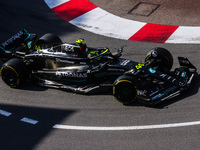 Lewis Hamilton of Mercedes drives on the track during Practice 2 ahead of the F1 Grand Prix of Monaco at Circuit de Monaco on May 26, 2023 i...