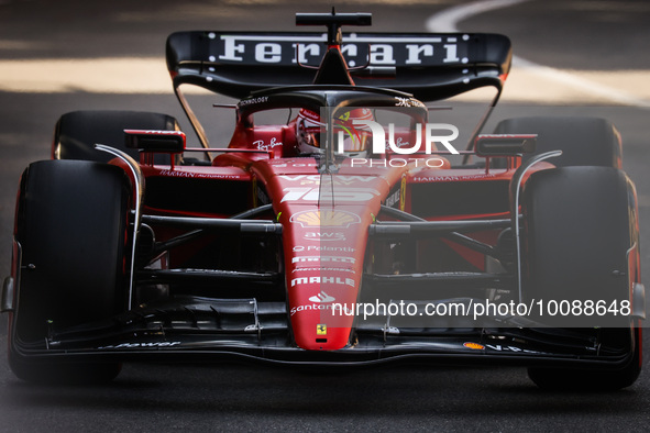  Charles Leclerc of Ferrari drives on the track during Practice 2 ahead of the F1 Grand Prix of Monaco at Circuit de Monaco on May 26, 2023...