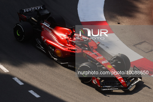  Charles Leclerc of Ferrari drives on the track during Practice 2 ahead of the F1 Grand Prix of Monaco at Circuit de Monaco on May 26, 2023...