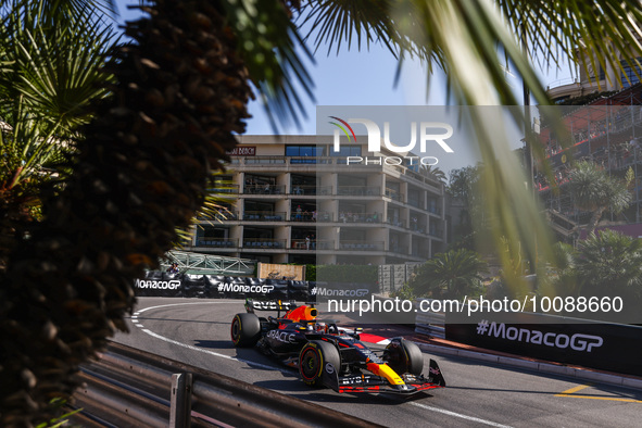 Max Verstappen of Red Bull Racing drives on the track during Practice 2 ahead of the F1 Grand Prix of Monaco at Circuit de Monaco on May 26,...