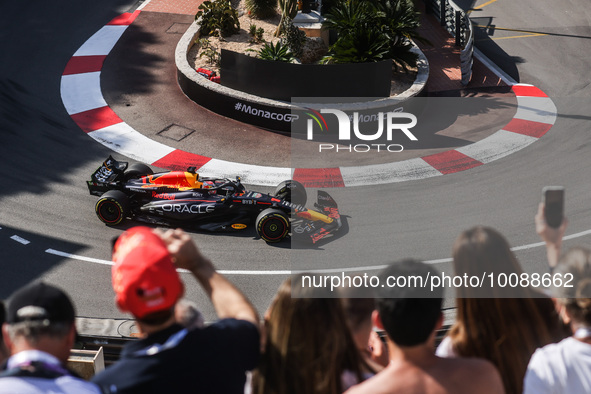 Max Verstappen of Red Bull Racing drives on the track during Practice 2 ahead of the F1 Grand Prix of Monaco at Circuit de Monaco on May 26,...