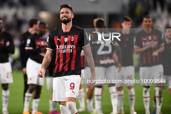 Oliver Giroud (AC Milan) celebrates after  the Serie A Football match between Juventus FC and AC Milan at Allianz Stadium, on 28 May 2023 in...