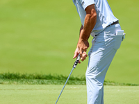 Kevin Kisner of Aiken, SC putts on the 18th green during the first round of the The Memorial Tournament presented by Workday at Muirfield Vi...