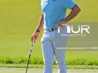 Rory McIlroy of Holywood, NIR waits on the 18th green during the first round of the The Memorial Tournament presented by Workday at Muirfiel...