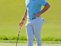 Rory McIlroy of Holywood, NIR waits on the 18th green during the first round of the The Memorial Tournament presented by Workday at Muirfiel...