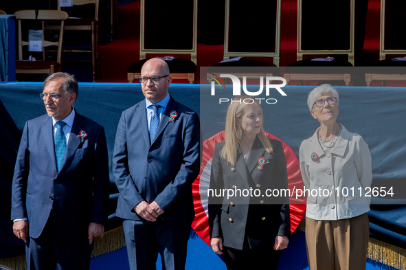 Italian Prime Minister Giorgia Meloni in Rome on June 2, 2023 on the occasion of the parade for the 77th Italian Republic Day     