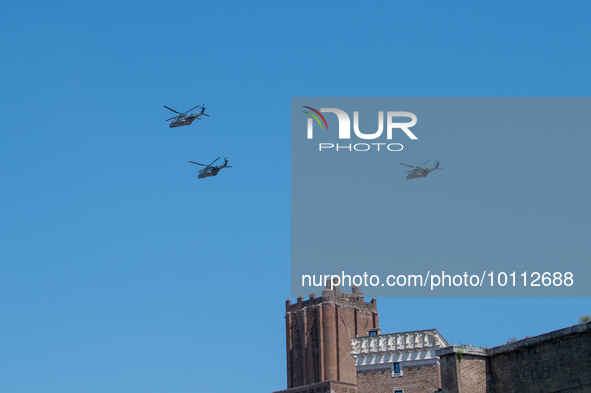 Italian Air Force aircraft over the skies of Rome in Italy on June 2, 2023 for the 77th Italian Republic Day        