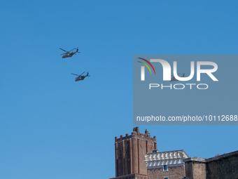 Italian Air Force aircraft over the skies of Rome in Italy on June 2, 2023 for the 77th Italian Republic Day        (