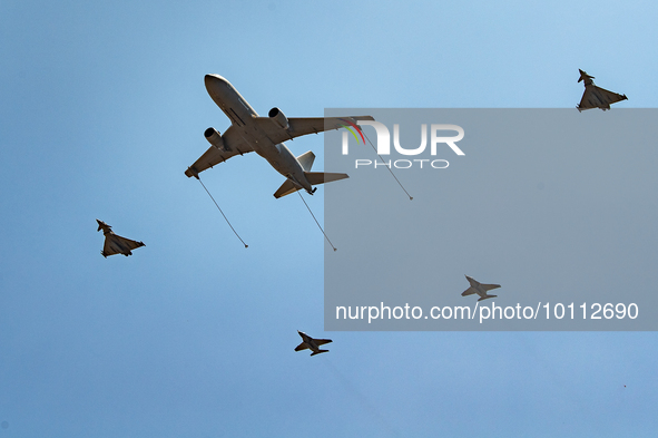 Italian Air Force aircraft over the skies of Rome in Italy on June 2, 2023 for the 77th Italian Republic Day        