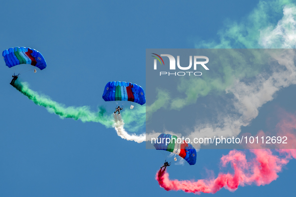 Folgore paratroopers over the skies of Rome in Italy on June 2, 2023 for the 77th Italian Republic Day        