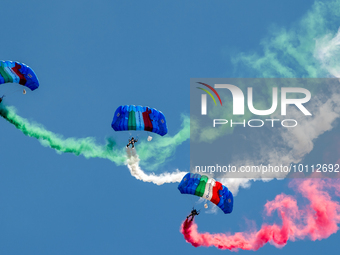 Folgore paratroopers over the skies of Rome in Italy on June 2, 2023 for the 77th Italian Republic Day        (