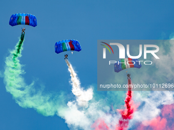 Folgore paratroopers over the skies of Rome in Italy on June 2, 2023 for the 77th Italian Republic Day        (