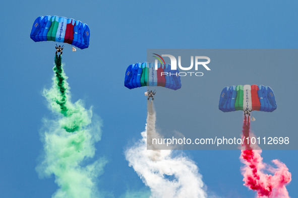 Folgore paratroopers over the skies of Rome in Italy on June 2, 2023 for the 77th Italian Republic Day        